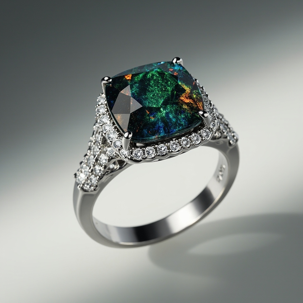 What is a diamond ring with spectrolite