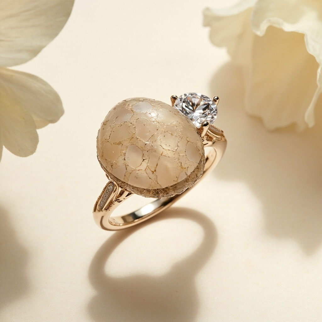What is a diamond ring with snake skin agate
