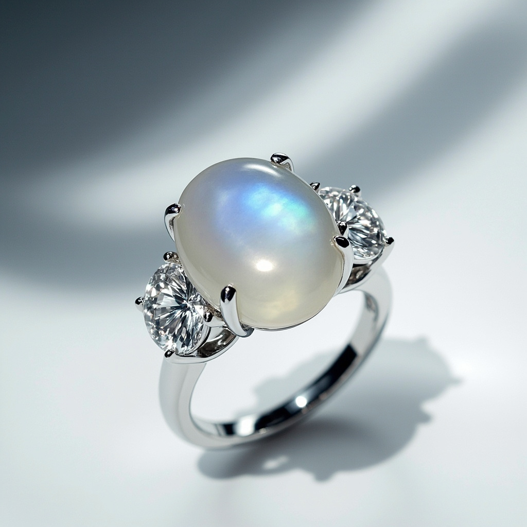 What is a diamond ring with gray moonstone