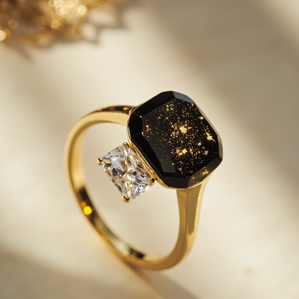 What is a diamond ring with gold sheen obsidian