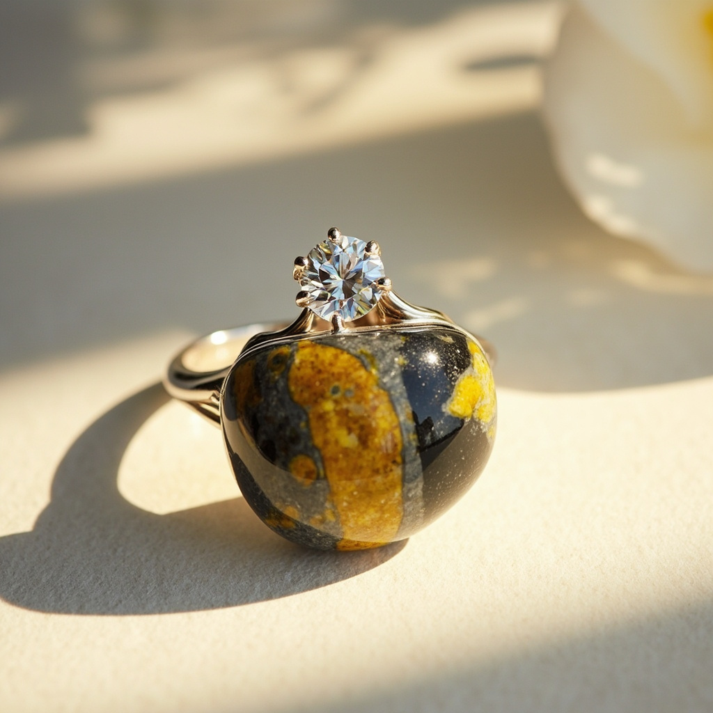 What is a diamond ring with bumblebee jasper